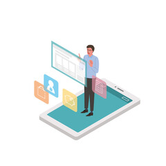 スマートフォンを操作する　イラスト　アイソメトリック
