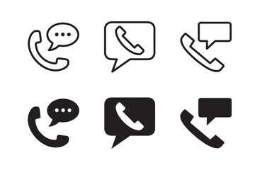 Talking by phone, phone with speech bubble, phone conversation icon set. Vector graphic illustration. Suitable for website design, logo, app, template, and ui. 
