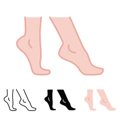 Foot, ankle icon in different style. Two colored and black foot ankle vector icons designed in filled outline, line, glyph and solid style. Vector illustration isolated on white background. EPS 10