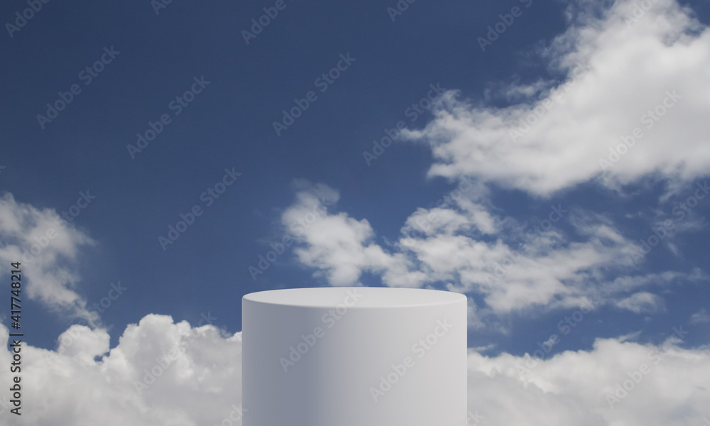 Aufkleber white cylinder product podium with fluffy cloud background and copy space. abstract and minimalism c