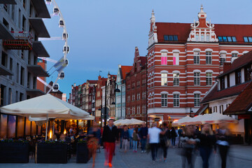 Nightlife of illuminated Gdansk streets, Poland
