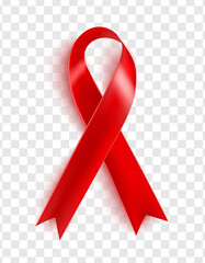 World AIDS Day on December 1.Realistic red ribbon on transparent background.
