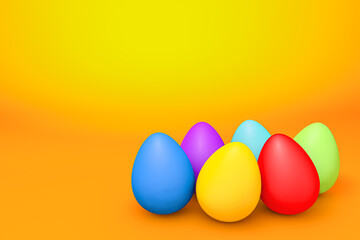 3d Easter Eggs in background yellow, colored
