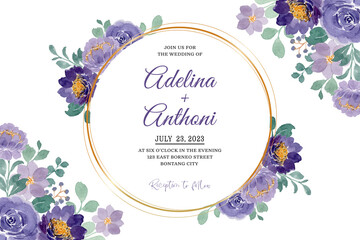 Wedding invitation card with soft purple floral watercolor
