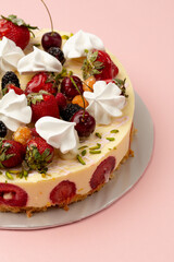 Cheesecake with fruits and berries on top