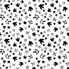 Dinosaur footprint tracks. Minimal seamless pattern. Background with paw, claw predator. Dinosaur footprint illustration perfect for textile, wrap and wallpaper and design.