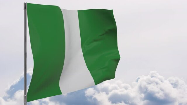 Nigeria flag on pole with sky background seamless loop 3d animation