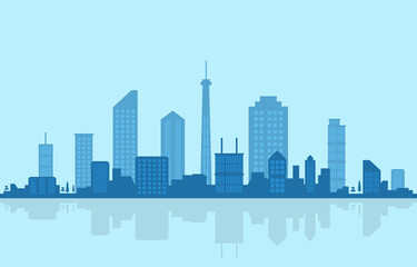 City Building Cityscape Skyline Water Reflection Business Illustration