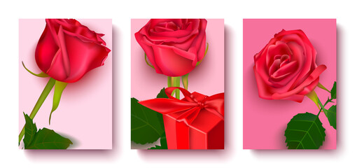 A set of templates made of realistic roses, a gift box.Applicable for the design of offices, premises.