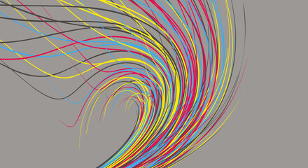 Curved lines with perspective effect. Optical fiber. 3d abstract background. Vector illustration.