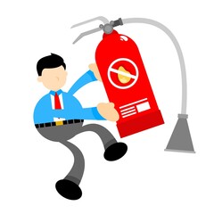 businessman worker and red fire extinguisher cartoon doodle flat design style vector illustration