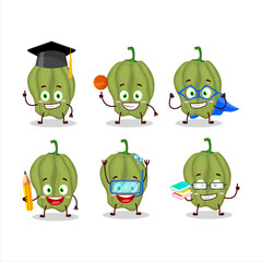 School student of new green hananero cartoon character with various expressions