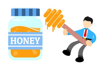 businessman worker and sweet honey jar syrup cartoon doodle flat design style vector illustration
