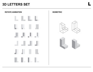 3d L Alphabet Letters Set Animate Isometric Wireframe Vector