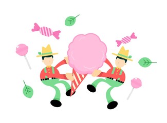 farmer man agriculture and sweet cotton candy cartoon doodle flat design style vector illustration