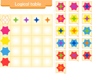  Logic puzzle game for children. Fill in empty cells. Reusable game