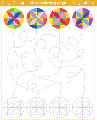  Logic game for children. Go through the maze and color the figure according to the pattern