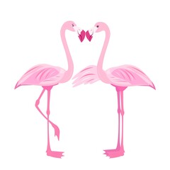 pink love flamingo. valentine's day. tropical bird. bird of paradise. stock vector illustration with flamingos on a white background.