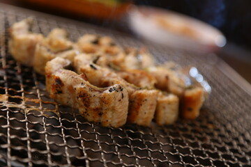 숯불에 굽고있는 장어구이 Grilled eel over charcoal fire