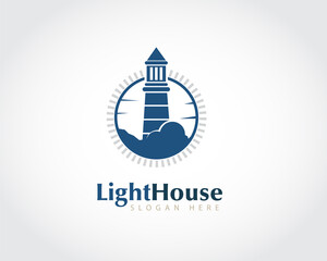 circle frame high light house at cloud logo symbol design illustration inspiration