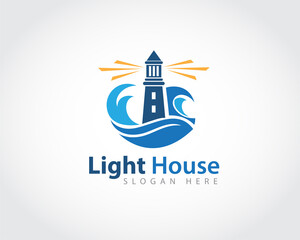 circle abstract lighthouse blue wave logo symbol design illustration inspiration