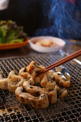 숯불에 굽고있는 장어구이 Grilled eel over charcoal fire