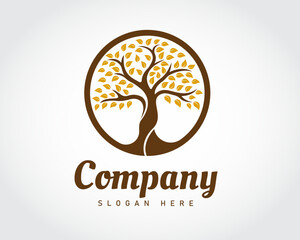circle oak tree logo symbol design illustration inspiration