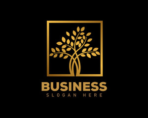 simple gold square tree logo symbol design illustration inspiration