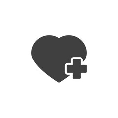 Heart with plus vector icon. filled flat sign for mobile concept and web design. Add life heart glyph icon. Symbol, logo illustration. Vector graphics