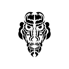 Tiki face, mask or totem. Patterns in the style of Polynesia. Good for tattoos and prints. Isolated. Vector