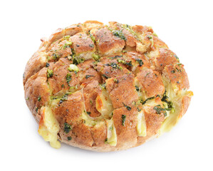 Fresh garlic bread on white background