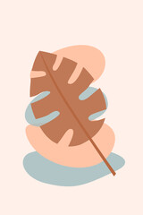 tropical leaves. Outline Modern Boho Minimalist Style. Vector Illustration. For printing on t-shirt, Web Design, beauty Salons, Posters, creating a logo.