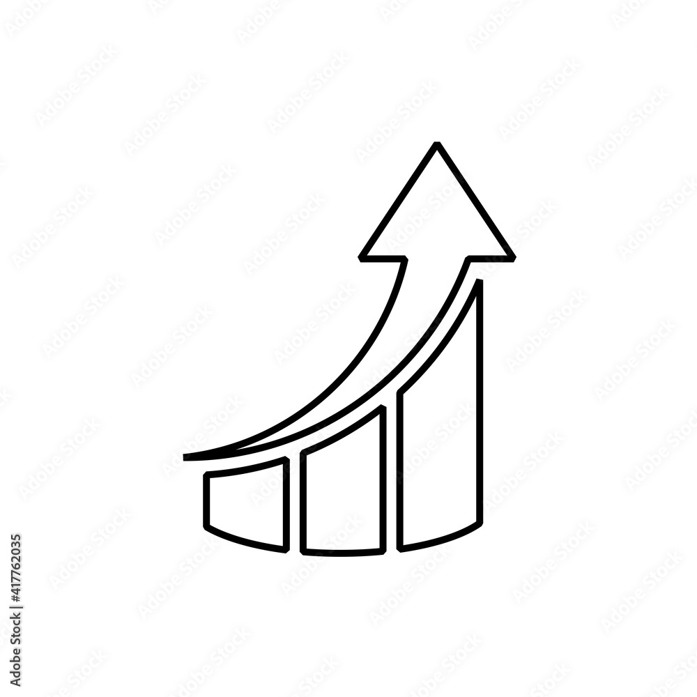 Poster graph and arrow to the top. a sharp increase. vector linear icon isolated on white background.