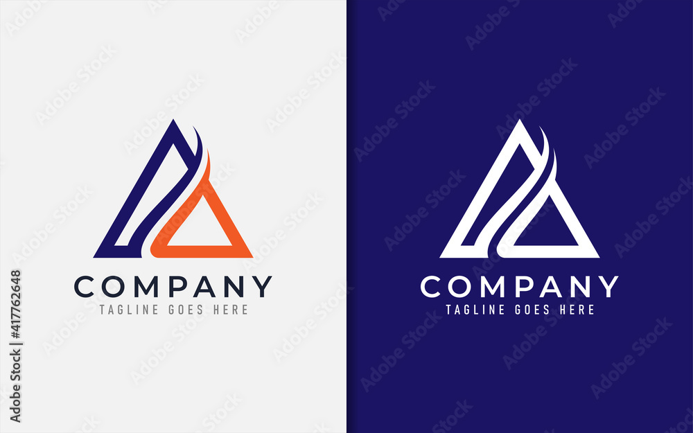 Poster Abstract Initial Letter A with two Tones Blue and Orange Color. Modern Triangle Logo Concept. Vector Logo Illustration.