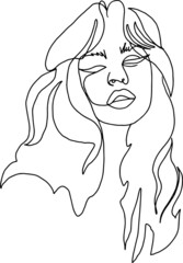 Abstract with female face. Silhouette one line drawing.