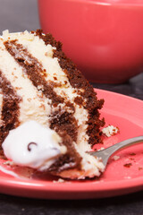 Fresh tasty cake for different occasions and cup of black coffee
