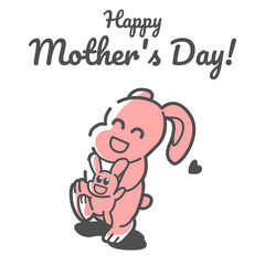 Happy Mothers Day, Cute Animal Character Hand Draw. Vector Rabbit and little rabbit sticker for Mother's day or sale shopping special offer poster. Best Mom ever greeting card