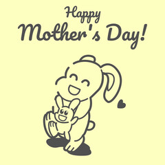 Happy Mothers Day, Cute Animal Character Hand Draw. Vector Rabbit and little rabbit sticker for Mother's day or sale shopping special offer poster. Best Mom ever greeting card