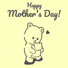 Happy Mothers Day, Cute Animal Character Hand Draw. Vector Bear and little bear sticker for Mother's day or sale shopping special offer poster. Best Mom ever greeting card