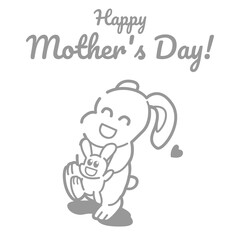 Happy Mothers Day, Cute Animal Character Hand Draw. Vector Rabbit and little rabbit sticker for Mother's day or sale shopping special offer poster. Best Mom ever greeting card