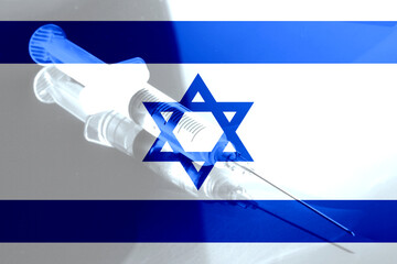 Flagge von Israel, eine Spritze und Impfung gegen Corona Virus