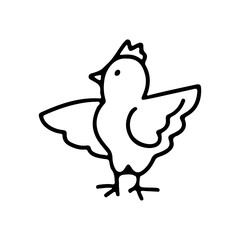 Hand drawn doodle Happy Easter card with chicken isolated on white background. Vector illustration. Design for coloring book, greeting card, print.