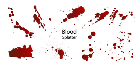 Set of different dripping blood splashes,collection of dripping drops and blood paint splatter marks on white background,Halloween blood vector concept.