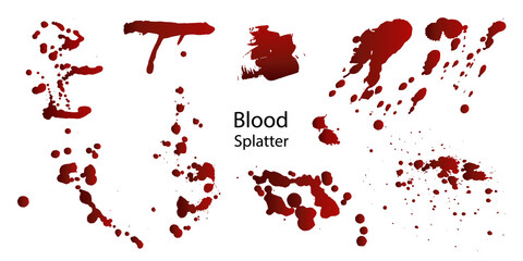Collection of different blood splatter or paint,Halloween concept,ink splatter background isolated on white background.