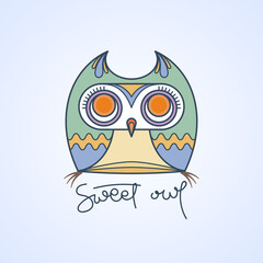 Sweet owl logo. Doodel isolated emblem design. Kids education symbol