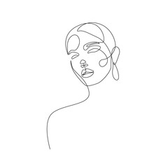 Abstract Line Art Woman Face Drawing. Female Face Minimalist Black Lines Drawing. Woman Continuous Line Art. Modern Scandinavian Design. Vector Illustration.