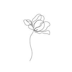 Flower Line Art Drawing. Floral Minimalist Contour Drawing. One Line llustration. Plant Black Sketch Isolated on White Background. Vector EPS 10