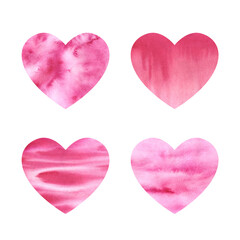 Watercolor Love Pink Hearts illustration set. Valentine's Watercolor Hearts, Love card making, Wall art.