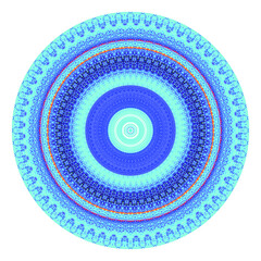 Fototapeta premium Creative blue points round symbol. Abstract symmetrical logo. Mosaic blue beads. Circle dots modern pixel floral art icon. Blue pattern ornament wheel decorative illustration eps10.