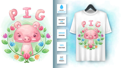 Cat in flower poster and merchandising.